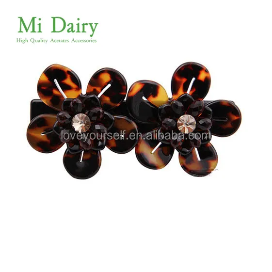 MiDairy Wholesale Flower Hair Clips Tortoise Shell Barrette Making Supplies With Crystal Hande Made