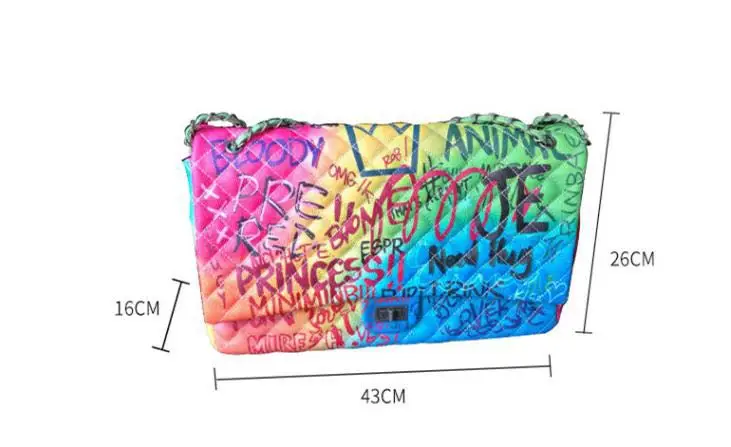 graffiti bag women Graffiti bag  rainbow bag with  big size and  pu leather  factory price shenzhen lily cheng