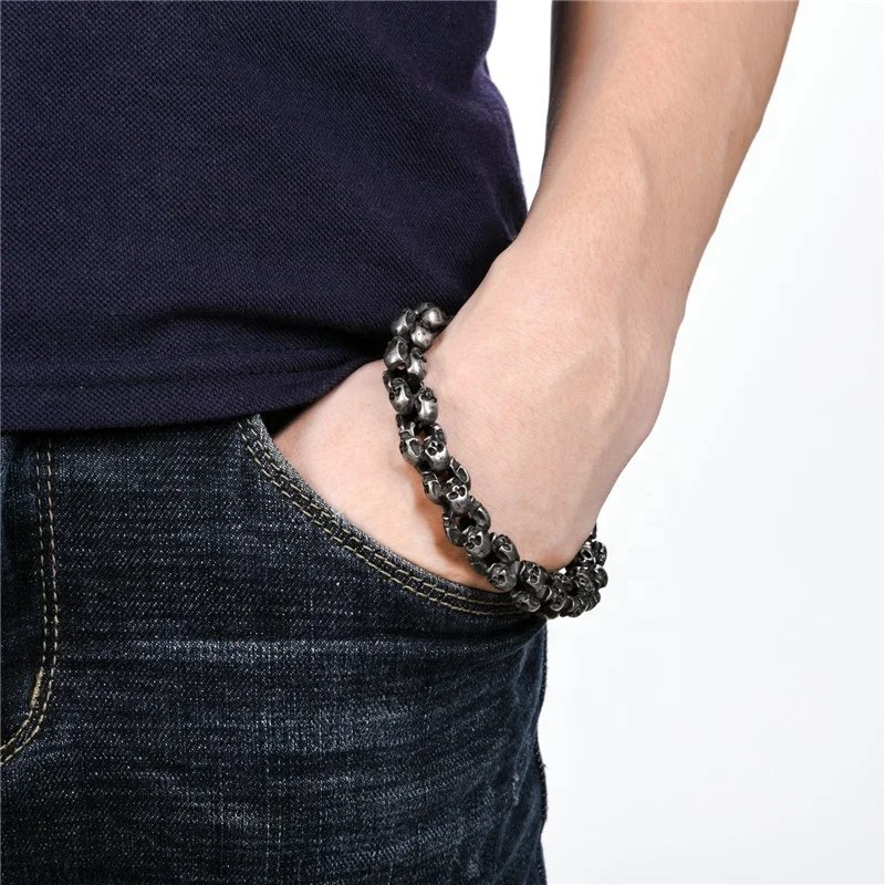 Sini Jewelry 2019 new style men stainless steel skull beads handmade macrame china  bracelet luxury jewelry