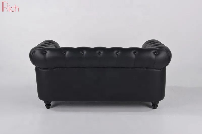 Набор семейных диванов, современная мебель для гостиной, черная стеганная мебель на пуговицах, кожаный диван для Chesterfield