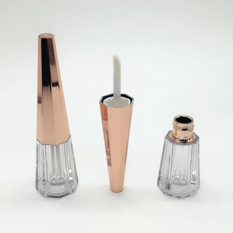 4ml rose gold pink custom luxury diamond unique empty lip gloss bottle lipgloss tubes packaging containers with brush wands