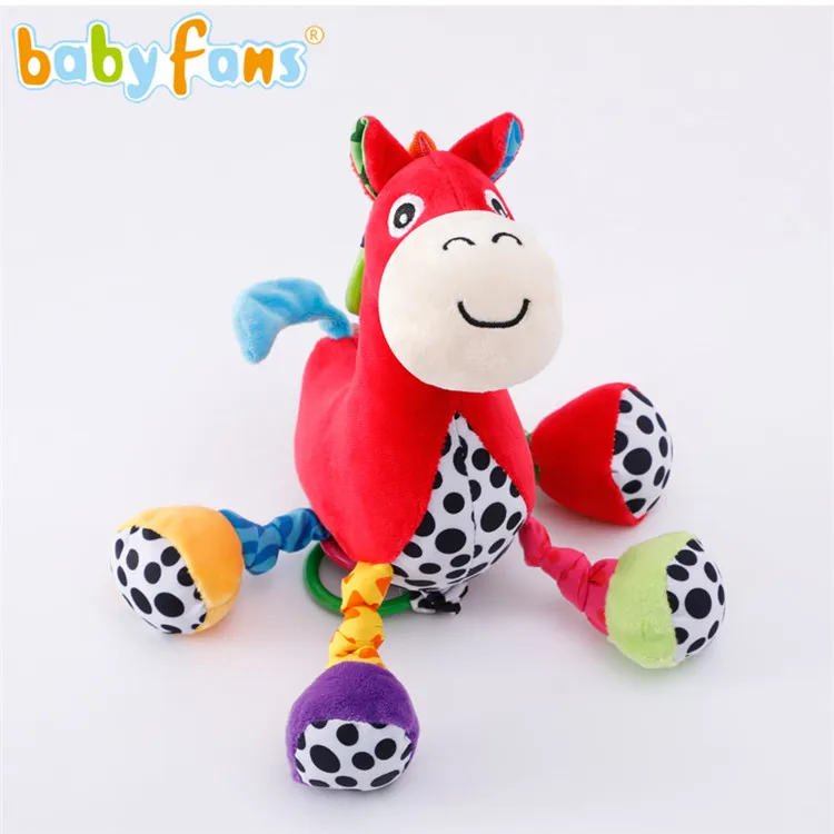 new baby soft toys music red horse stuffed educational fancy toy for babies