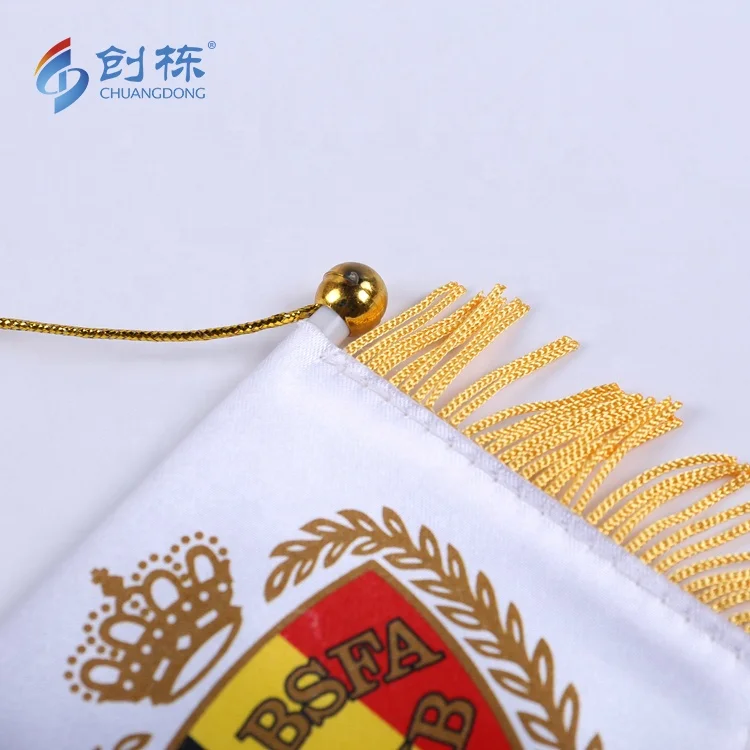 Free sample factory maker satin polyester shield shape sports custom  football club pennant flag