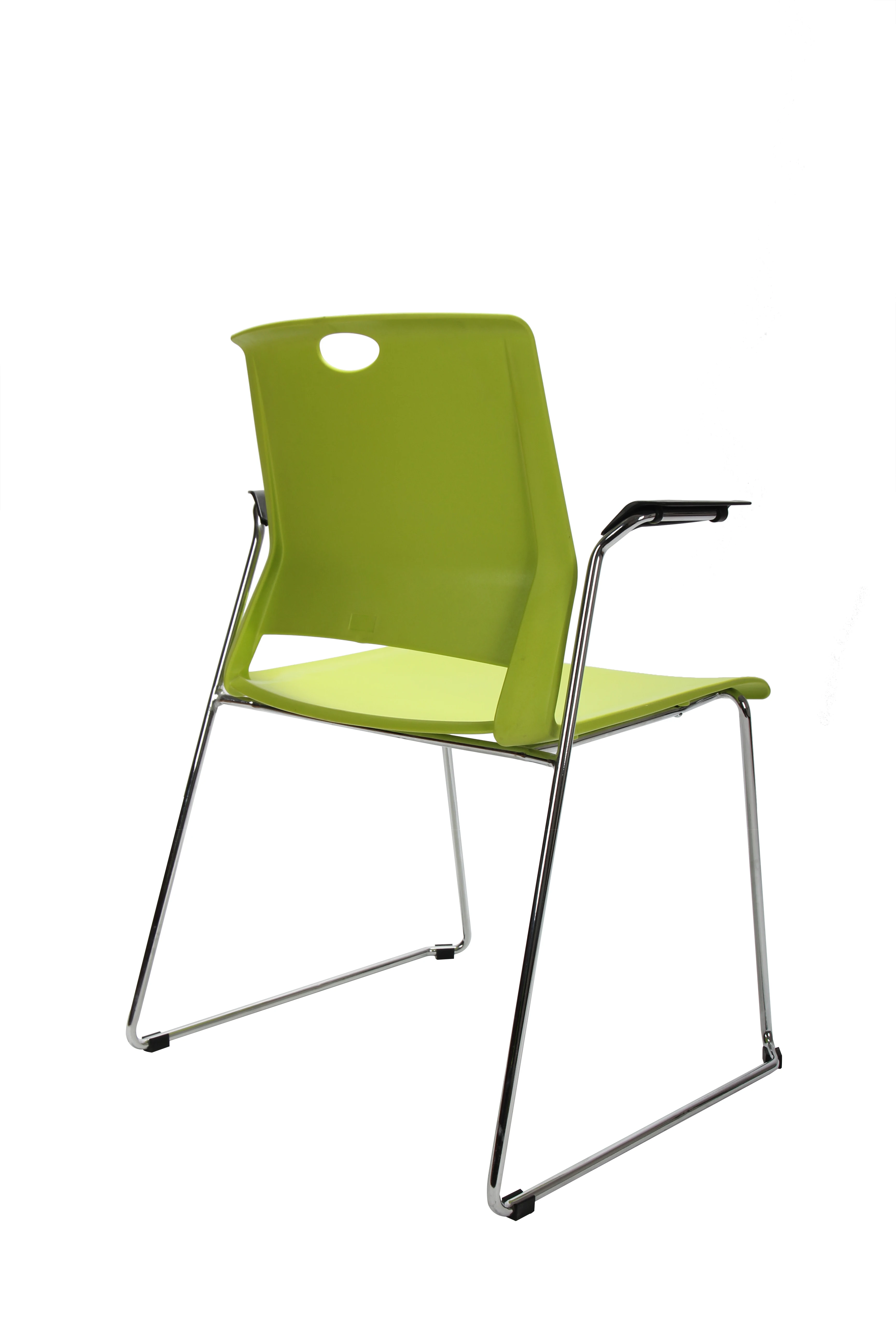 Stackable conference plastic in chrome frame visitor meet training chair with armrest