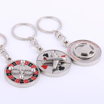 Custom Stainless Steel turntable steering wheel compass keychain