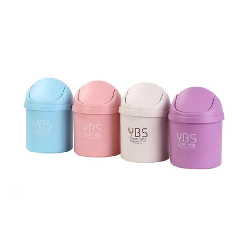Fashionable New Trash Can Mini Portable Garbage Waste Bin Desktop Roll Swing With Lid