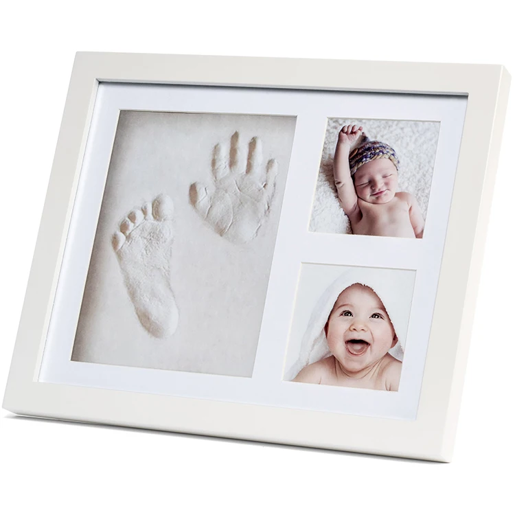 Baby Handprint Footprint Picture Frame Kit Triple Foldable Wooden Photo Frame With Clay White 2019