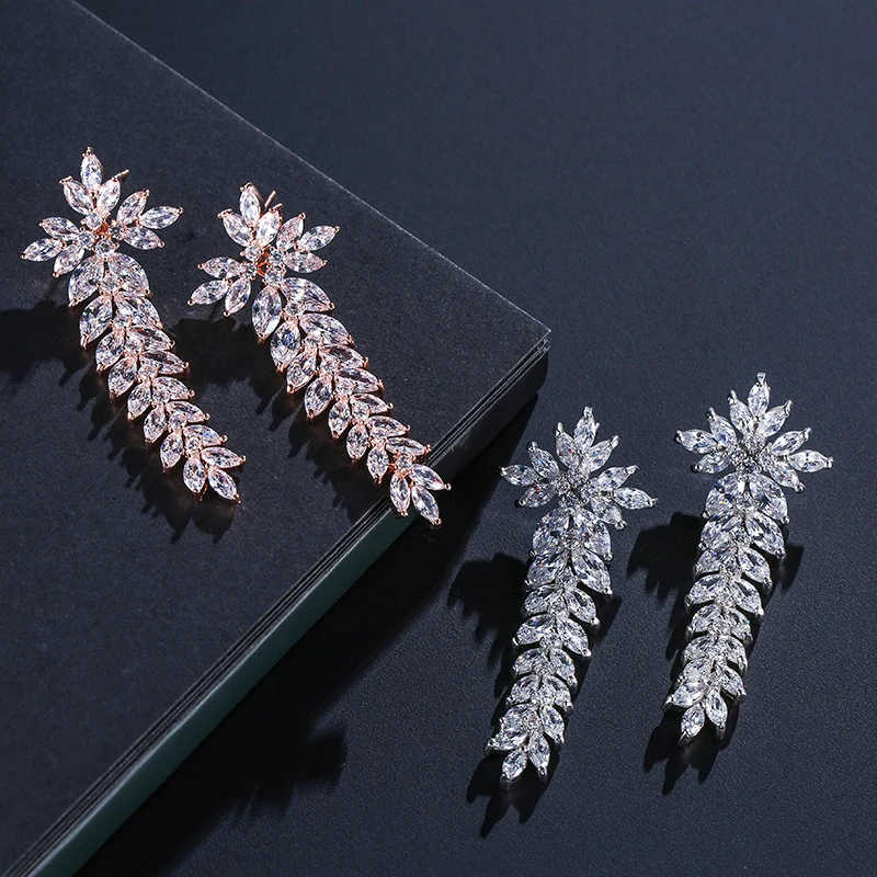 RAKOL EP002 Luxury Snowflake Earring Zircon Wedding Bridal CZ Cubic Zirconia White Gold Drop Wedding Earrings