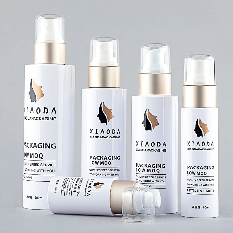 Stock! 30-200ml cosmetic lotion spray pump bottle in stock golden cosmetic bottle