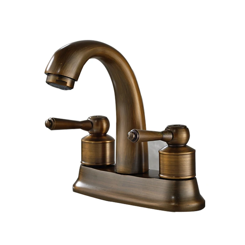 
Modern Retro Style Bathroom Basin Faucet Widespread Dual Holes Mixer Taps Antique Brass Finished 