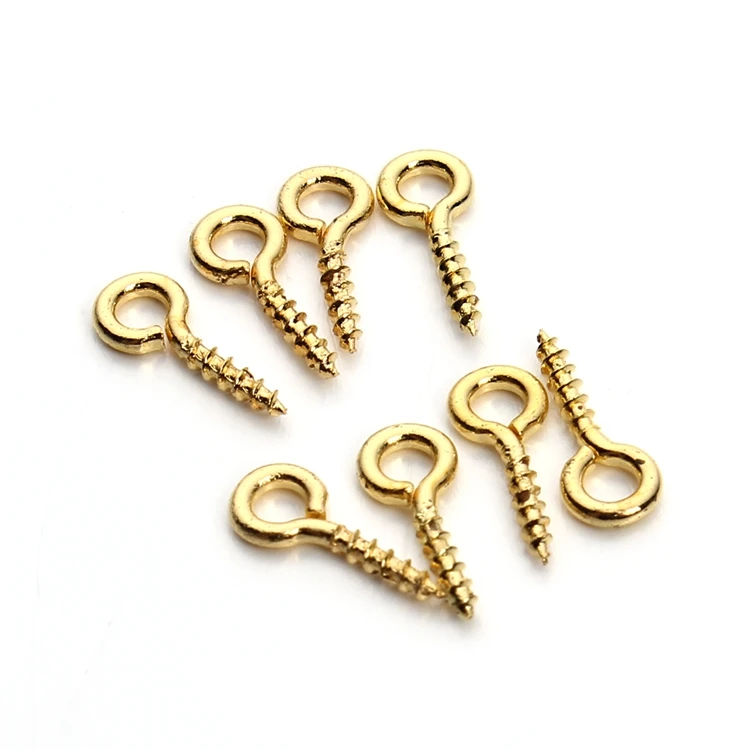 Hot sell 4x10mm Gold Silver Eyepins Hooks Eyelets Threaded Metal Pendant Clasps Mini Screw Eye Pin For DIY Jewelry Making