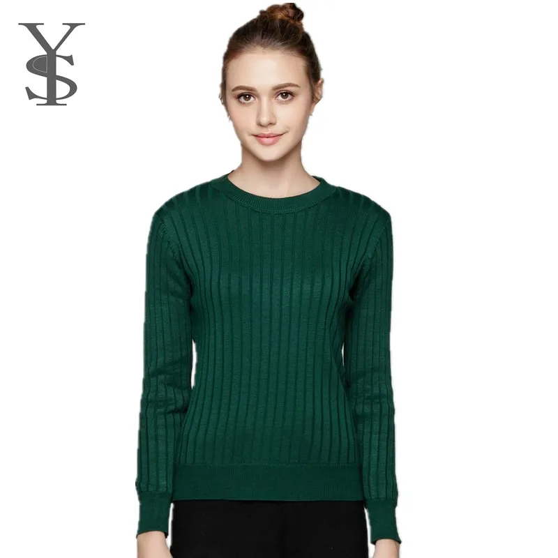
Crew Neck Warm Green Knitwear Sweater, Soft Lining Thick Women Winter Sweater 