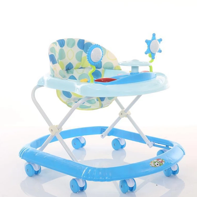 
China cheap 8 free big rubber wheels baby walker with music / Height three-gear adjustment baby walker with fabric seat 