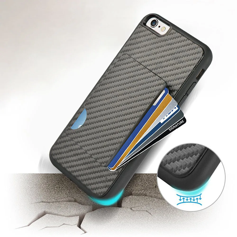 
Phone Card Holder Case, Credit Card Case Grip Cover with Carbon Fiber Design Slim Wallet Protective Case 