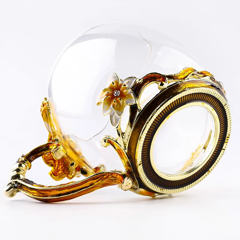 
Creative Lily Enamel Cup Carved Diamond Flower Tea or Coffee Cup Crystal Heat Resistant Glass Water Cup 
