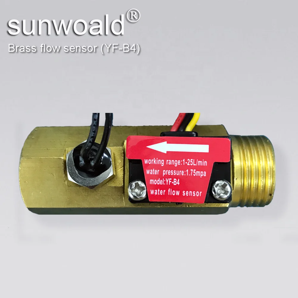 Латунный датчик расхода воды Sunwoald G1/2 дюйма, 1 ~ 20 л/мин, измеритель расхода воды для резервуара с температурой. Датчик
