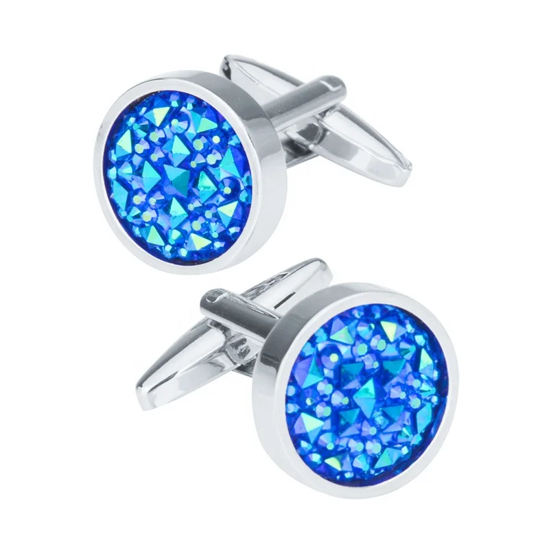 
Luxury Round Blue Stone Cufflinks for Mens Shirt 