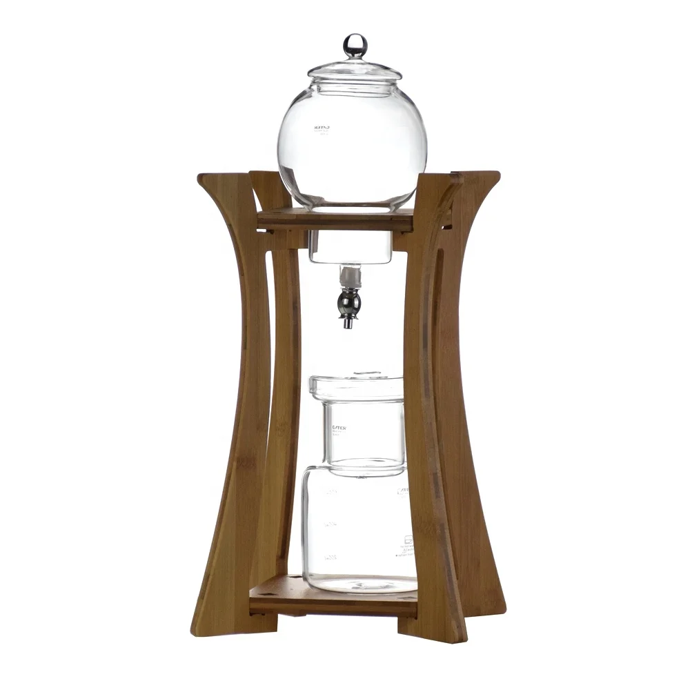 
Ecocoffee 600ml Bamboo Dutch Ice Coffee Percolator Luxury Ice Cold Brew Coffee Maker Dripper in Bamboo 600 ml 