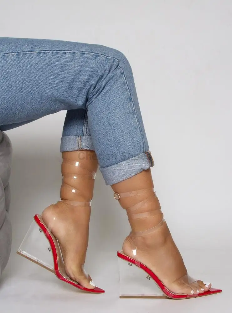 Wholesale Ladies sexy high wedge platform sandal clear perspex Wedge Platform Sandals for women