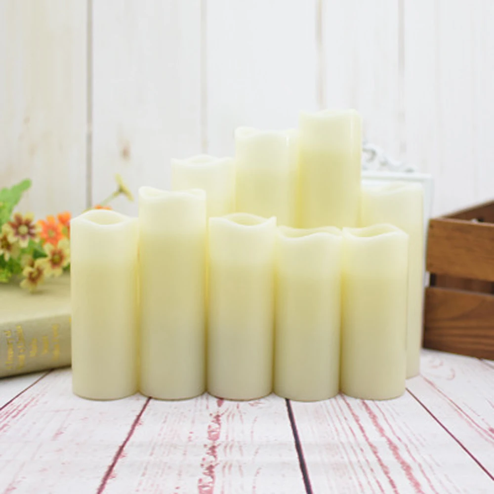 5.3cm Diameter 9 pcs/set 2*AA Batteries Warm White Electric Real wax Wave Top LED candle