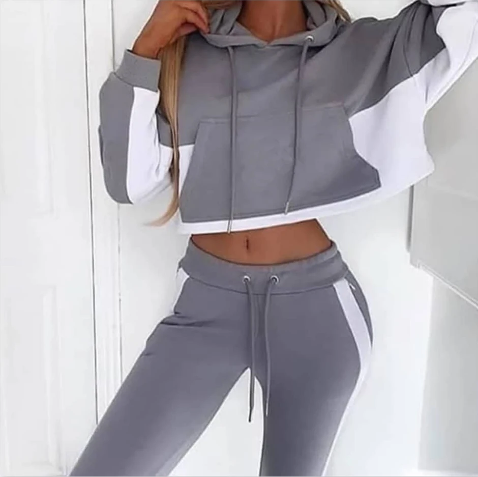 Womens 2 Piece Outfit Autumn Spring Custom Hoodies Tops Drawstring Crop Hoodie Sweatshirts Fitness Gym Sport Jacket Zipper Set