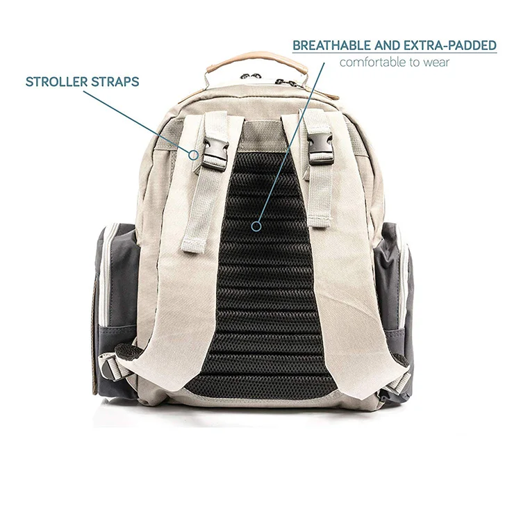 Waterproof canvas with glue coating Baby Diaper Bag Backpack Large Capacity Nappy Bags with insulated pockets