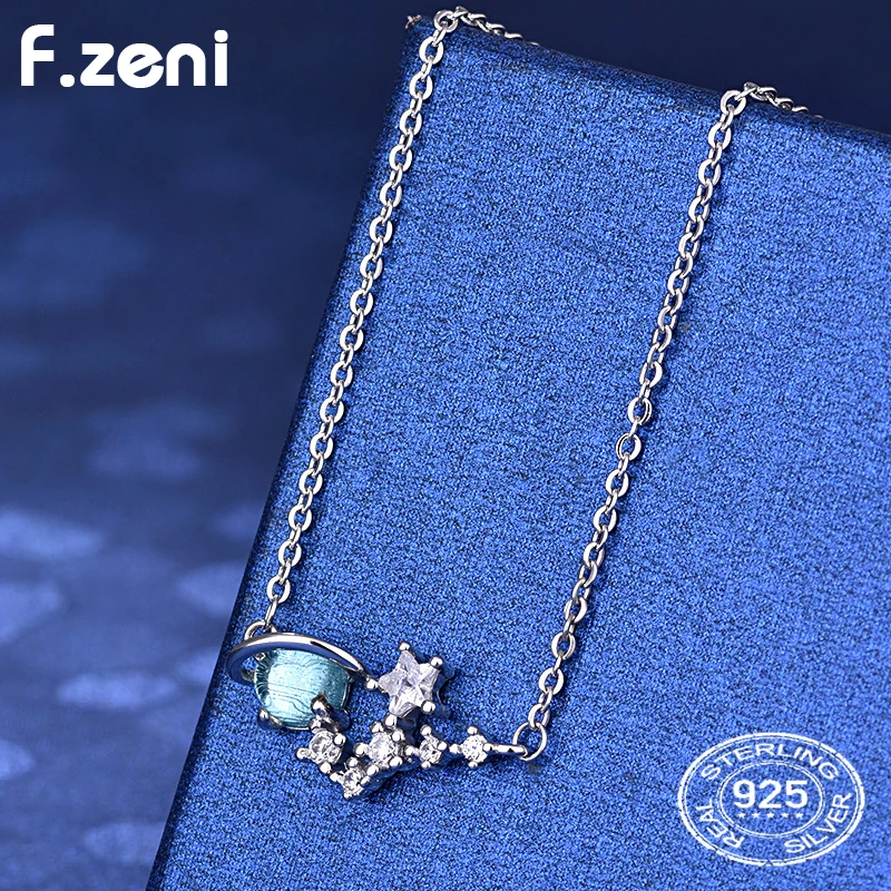 Dainty women jewelry astrology star saturn shape 925 Sterling silver planet necklace