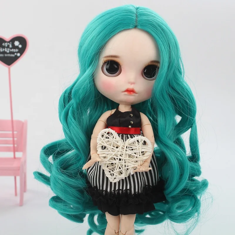 Hot popular professional cheap 18 inches doll green synthetic long wig for sale