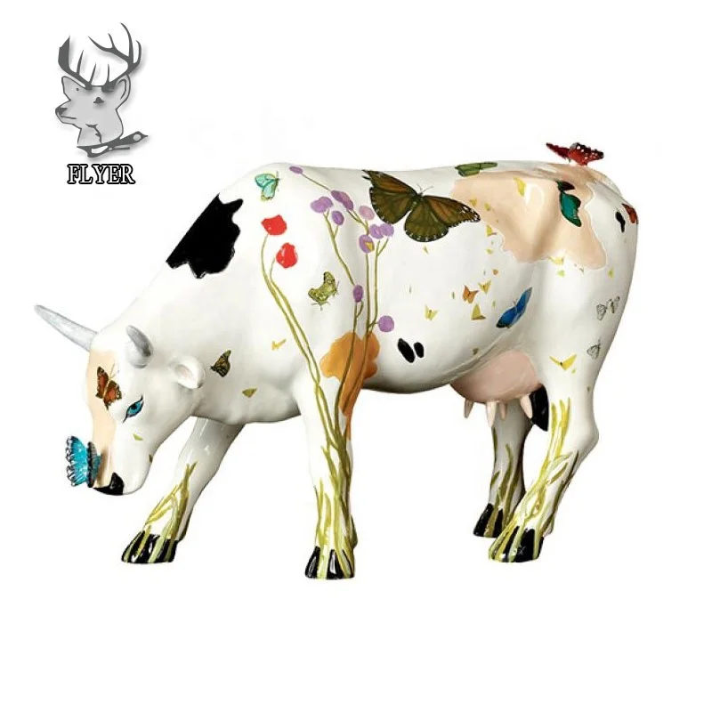 Outdoor decoration life size artificial resin cow statue life size animal cow sculpture