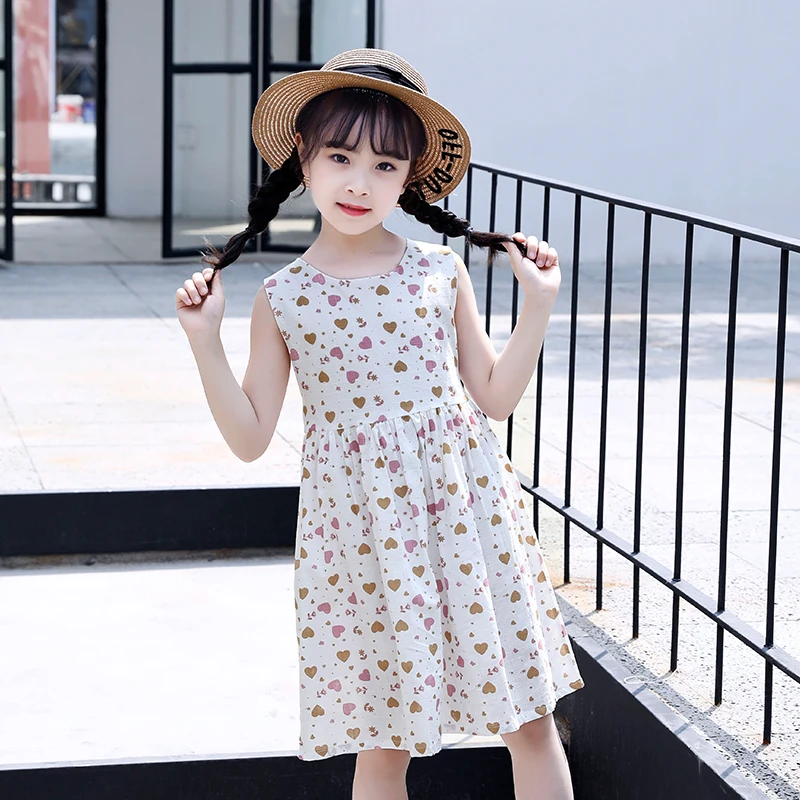 
2019 New Products Kids Summer Sleeveless Lovely Girls Cotton Fabric Princess Dress 