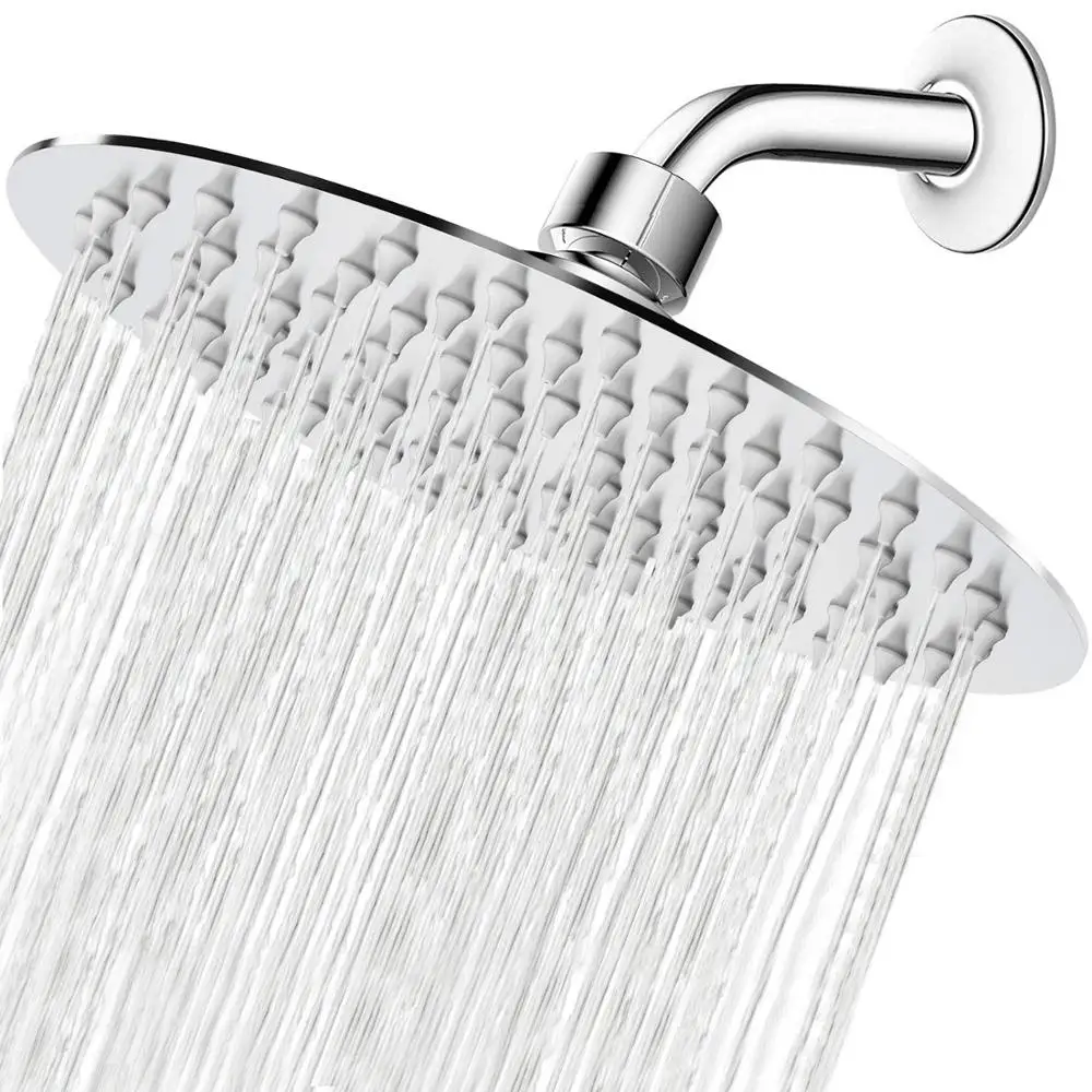 HIGH PRESSURE Stainless Steel Rainfall Shower Head, 8 Inch, Ultra-Thin Pressure Boosting, Awesome Shower Experience Even At L