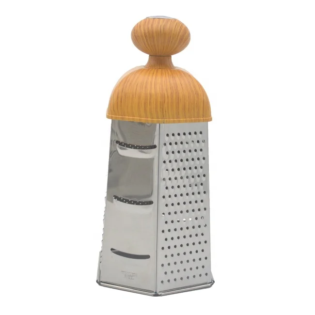 BPA Free Multifunction Stainless Steel Chocolate Slicer Coconut Cheese Grater with Wooden Transfer Coating Plastic Handle