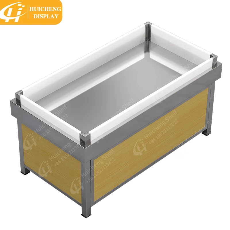 Customized 304 Stainless steel fish on ice table seafood stand fishes on sale display supermarket fish display table