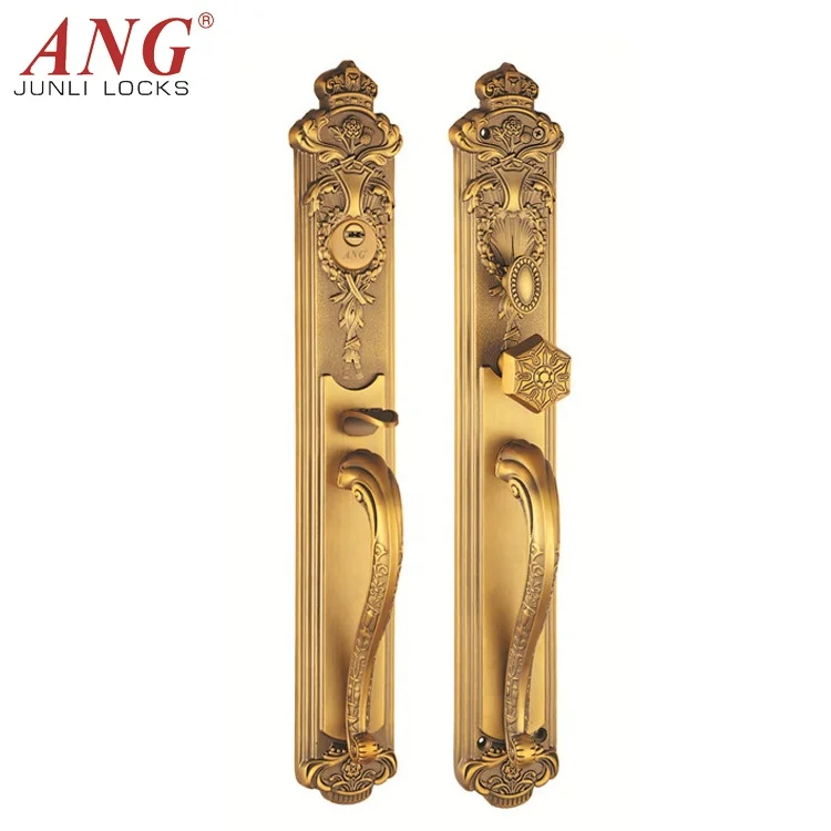 Hotel American Style Luxury Antique Handle Rose /24K Gold Color Copper Security Wood Door Cylinder Lock