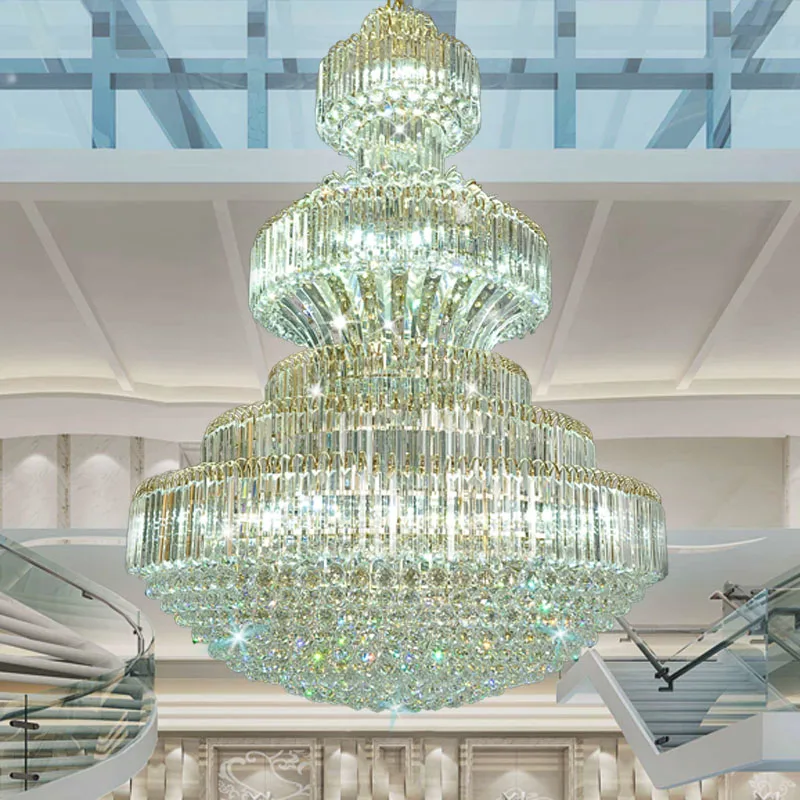 Customized Empire Hotel Lobby Gold Finished Big Crystal Chandelier For Villa Decoration
