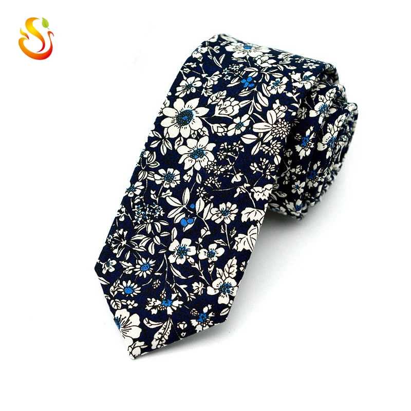 
Wholesale Custom Floral Printed Cotton Brick Colorful Skinny Ties 