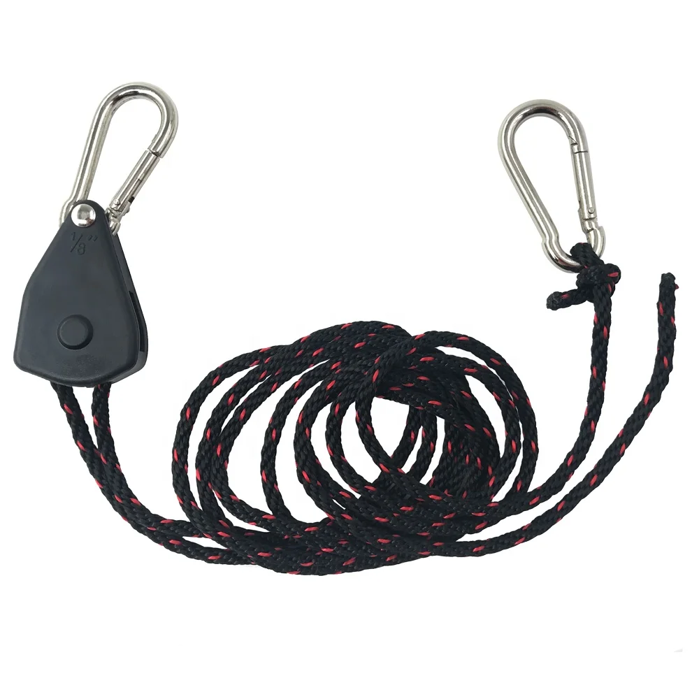 1/8 Inch 6-feet rope ratchet tie downs with reinforced steel carabiner clip, 75lbs 34kgs