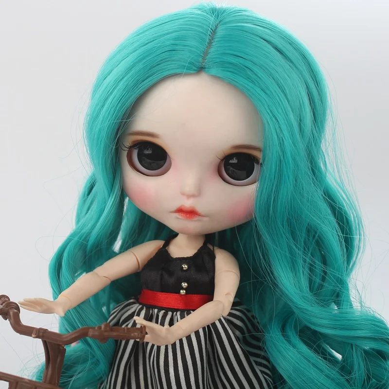 Hot popular professional cheap 18 inches doll green synthetic long wig for sale