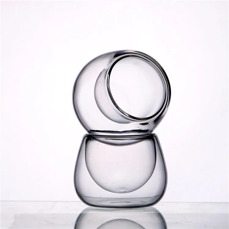 heat resistant double wall glass teacup, round small tea mug 50ml