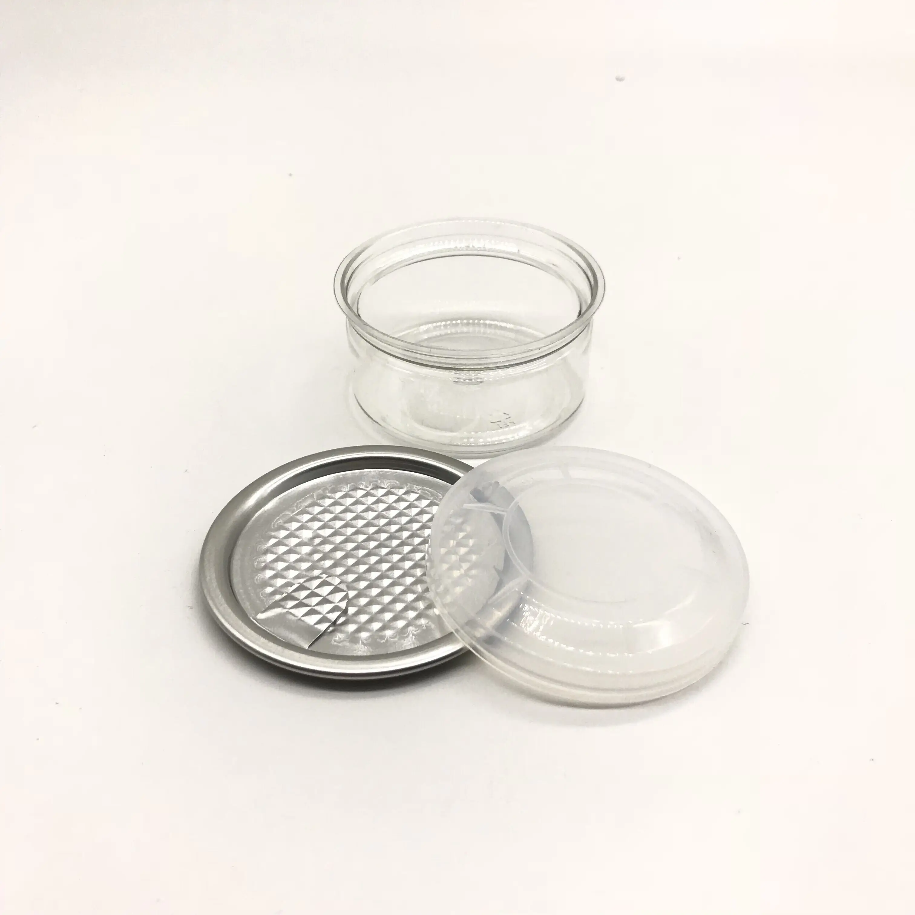 2oz small plastic cans with eoe lids clear 55ml PET easy open can
