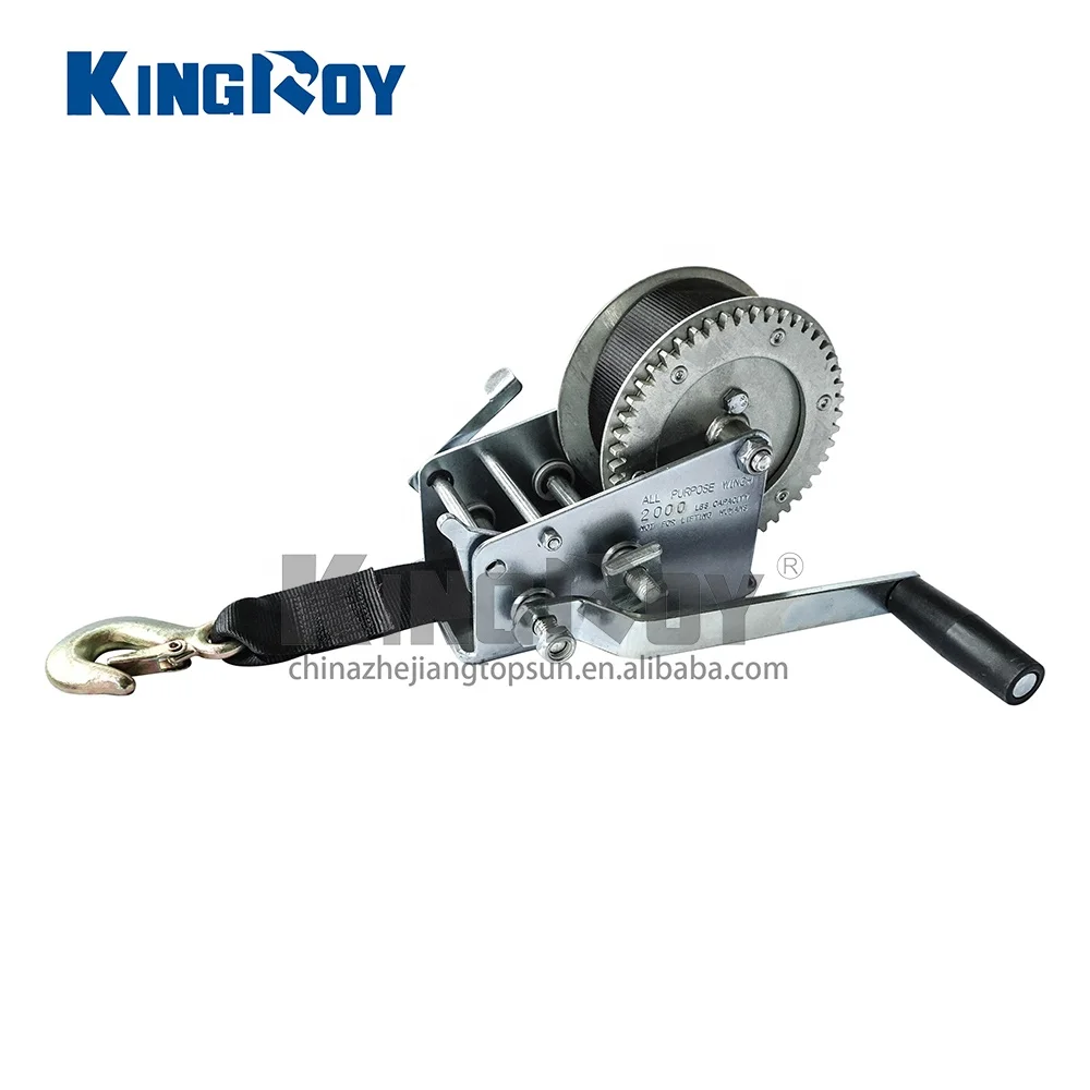 2000 lbs 900 kg small portable hand manual lashing winch with 50mm webbing strap 10m