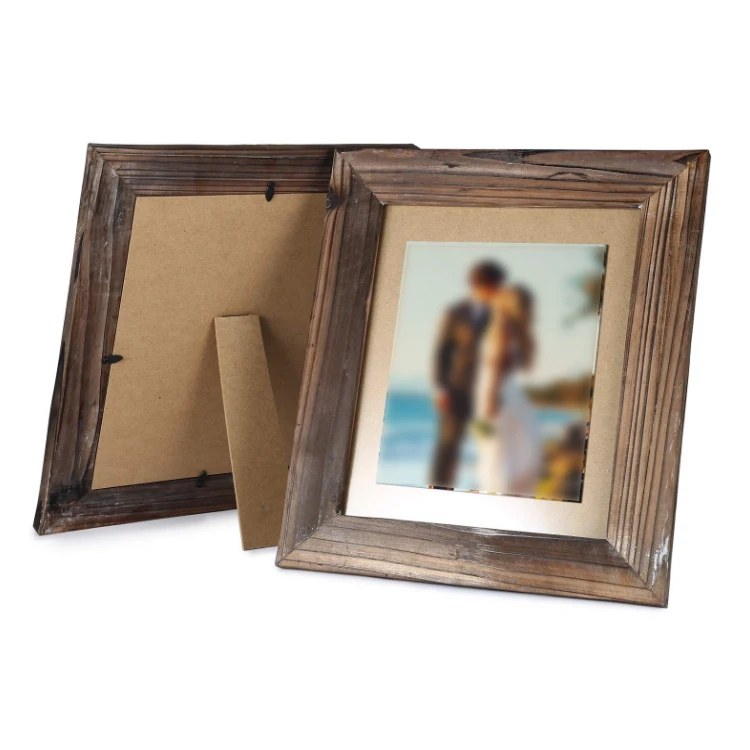 Custom  Tabletop Rustic Burning Color Barnwood Wooden  Picture Photo Frame With Glass