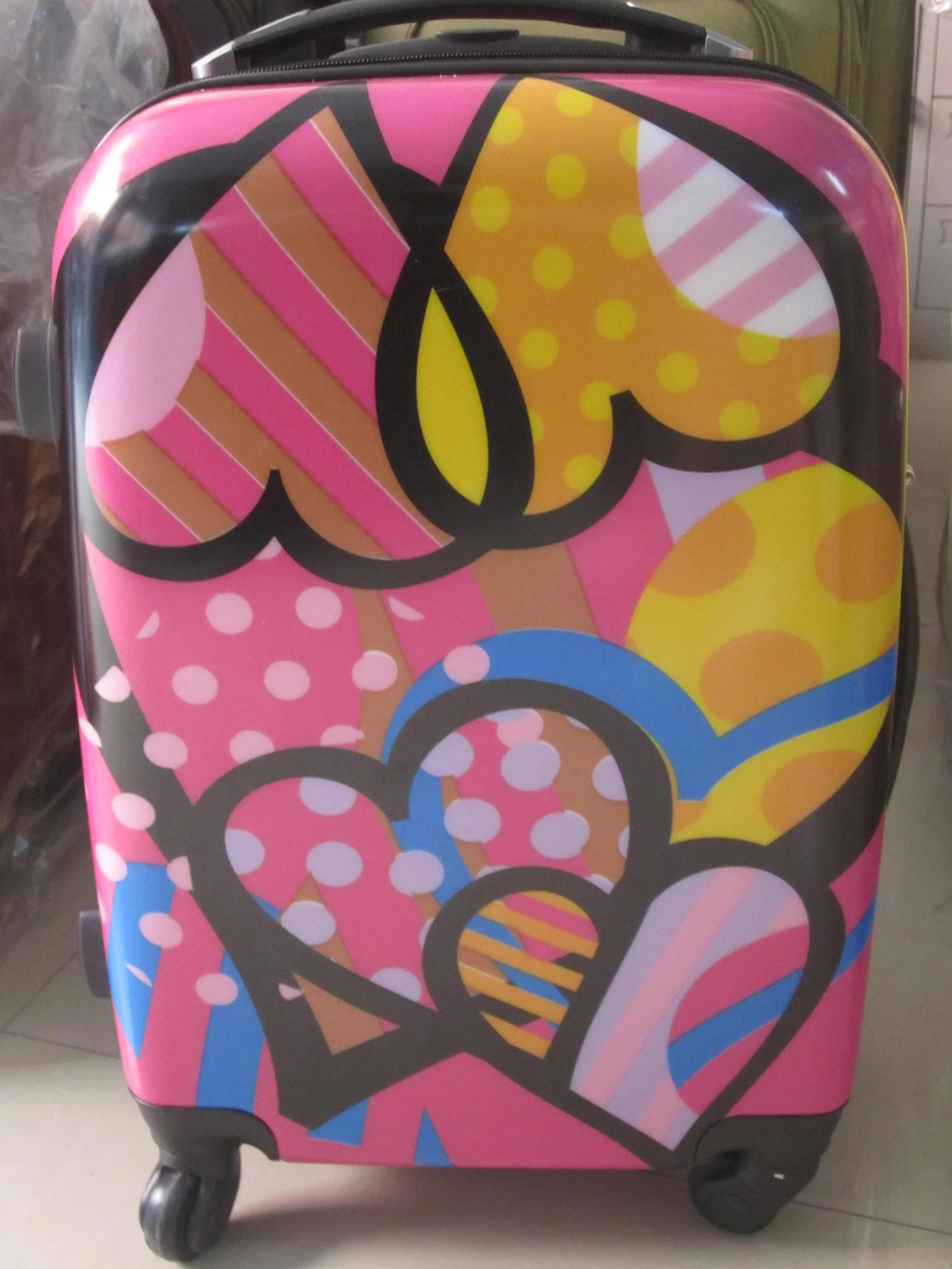 
New products ABS+PC bright color travel luggage trolley suitcase with printed picture PC travel trolley luggage 