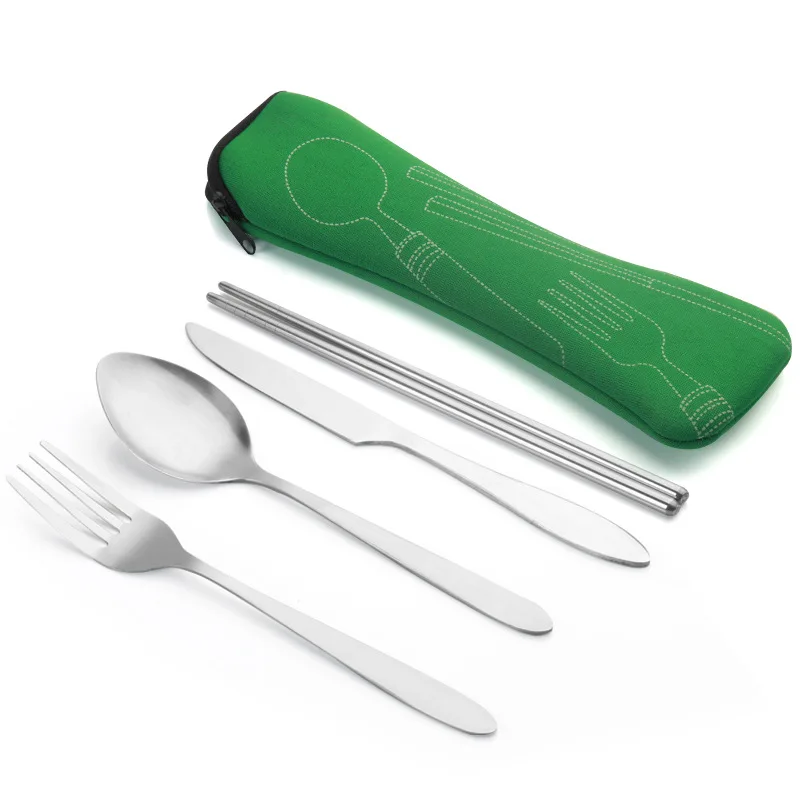 outdoor camping portable reusable cutlery set 4 pieces including knife fork spoon chopsticks flatware set