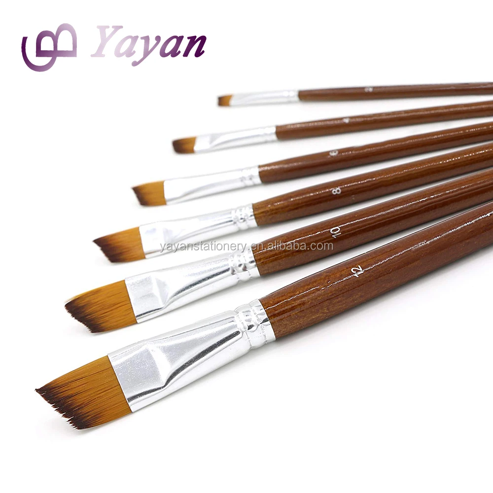 New Brand Angle Short Wooden Handle Gold Synthetic Nylon Bristle Oil Artist Paintbrushes Set with Factory Price