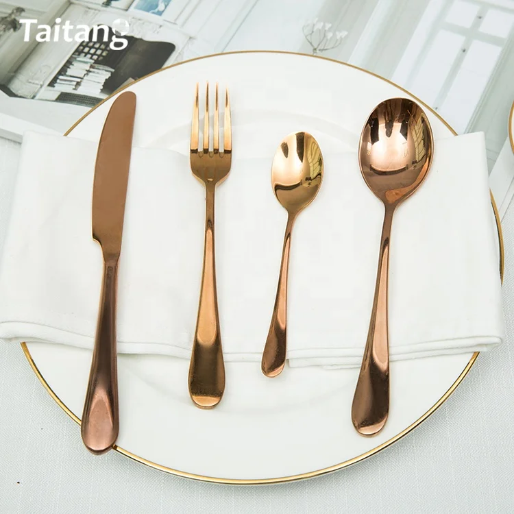 flatware rose wedding rose gold cutlery spoon knife fork stainless steel tableware set