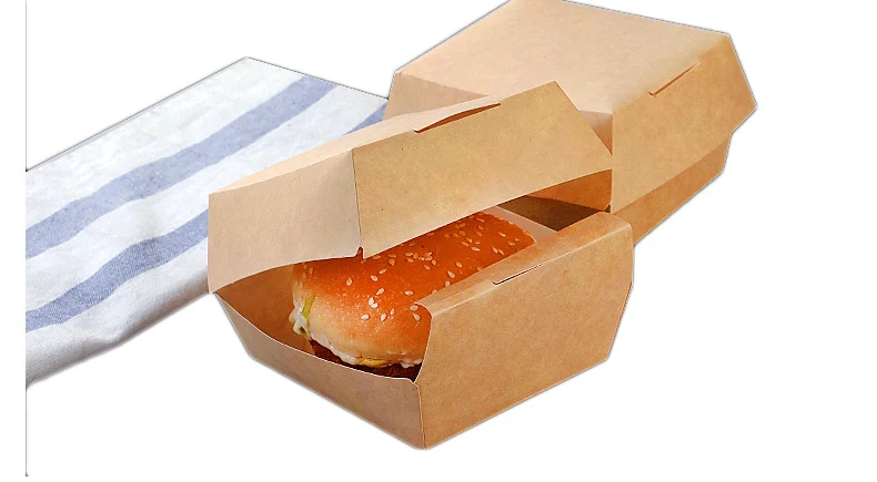 Kraft Paper Disposable Hamburger Box Waterproof And Anti-Oil Fast Food Box Packing Tools French Fries Fried Food Tray