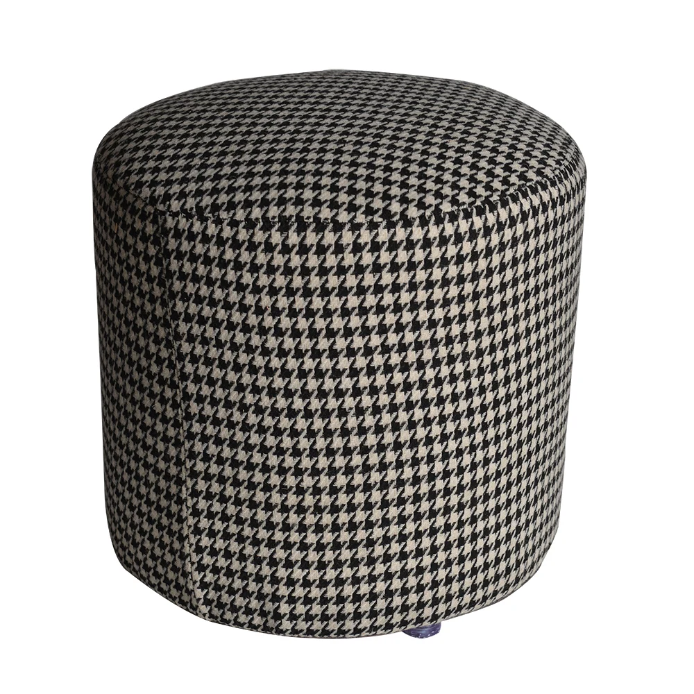 Premium quality comfort footstool solid wood cloth art round stool upholstered ottoman