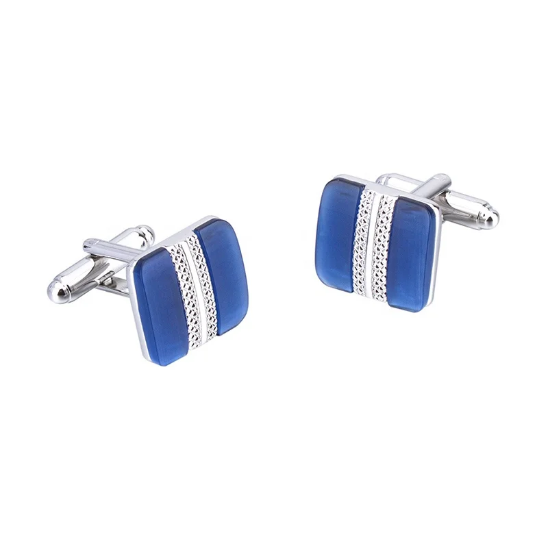 Factory Wholesale Custom High Quality Square Blue Opal Mens Shirt Cufflinks