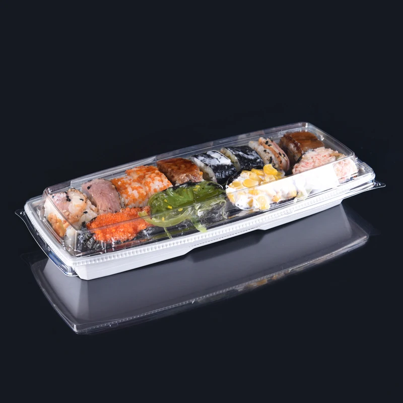 Wholesale Cheap PET Material Transparent Plastic Take Away Sushi Container Plastic Sushi Packing Tray With Lid